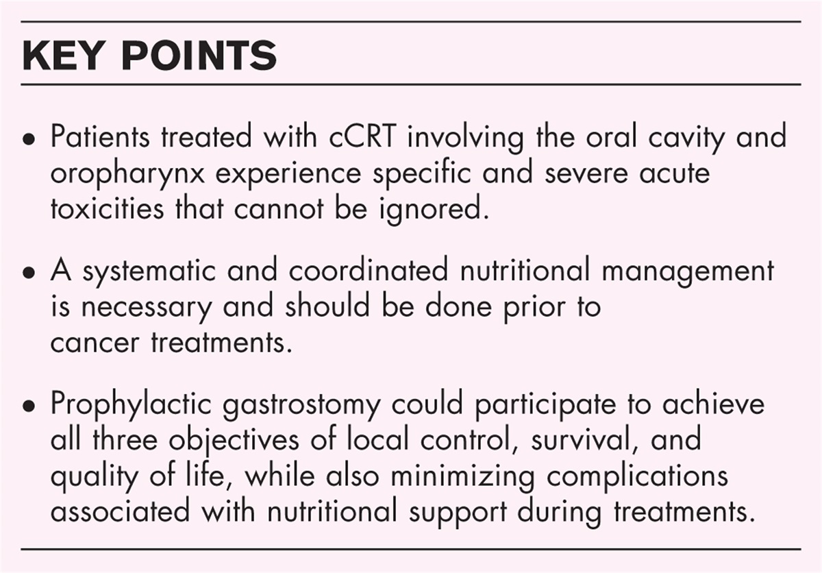 Head and neck cancer patients treated with concomitant chemoradiotherapy involving the oral cavity and oropharynx: is another choice possible than prophylactic gastrostomy?