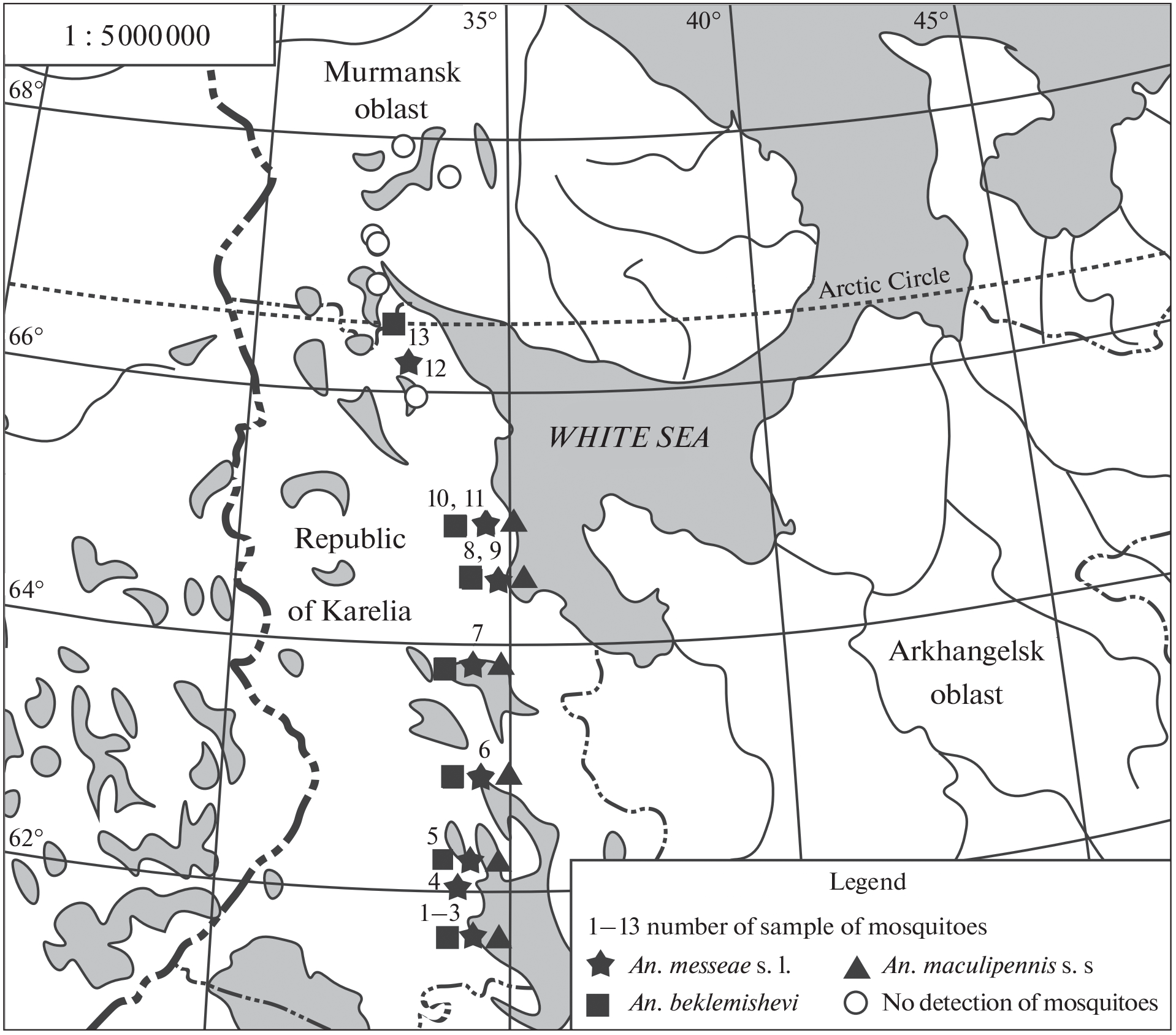 Chromosomal Polymorphism of Malaria Mosquitoes of Karelia and Expansion of Northern Boundaries of Species Ranges