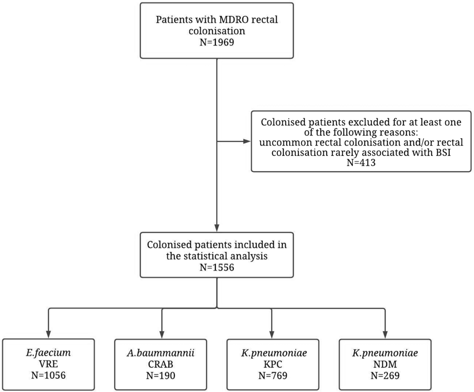 From Colonisation to Infection: Assessing the BSI Potential in Patients with KPC, NDM, VRE and CRAB Rectal Colonisation