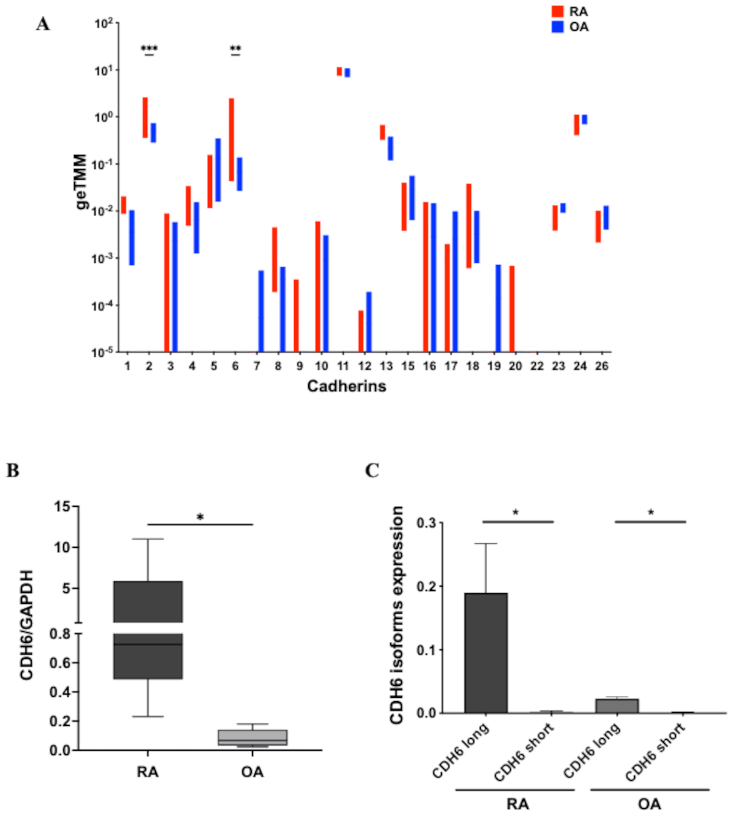 Regulation of fibroblast-like synoviocyte function by cadherin 6 in rheumatoid arthritis