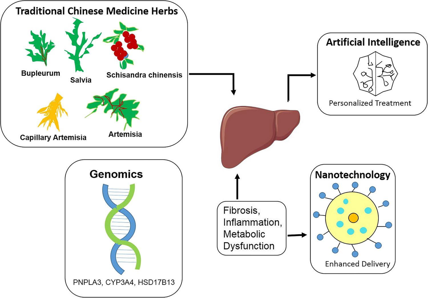 Applications of Emerging Technologies in Traditional Chinese Medicine of Chronic Liver Disease: Nanotherapy Integration with Relevance to Artificial Intelligence and Genomics