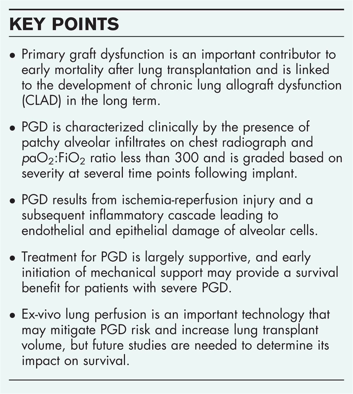 Primary graft dysfunction after lung transplantation