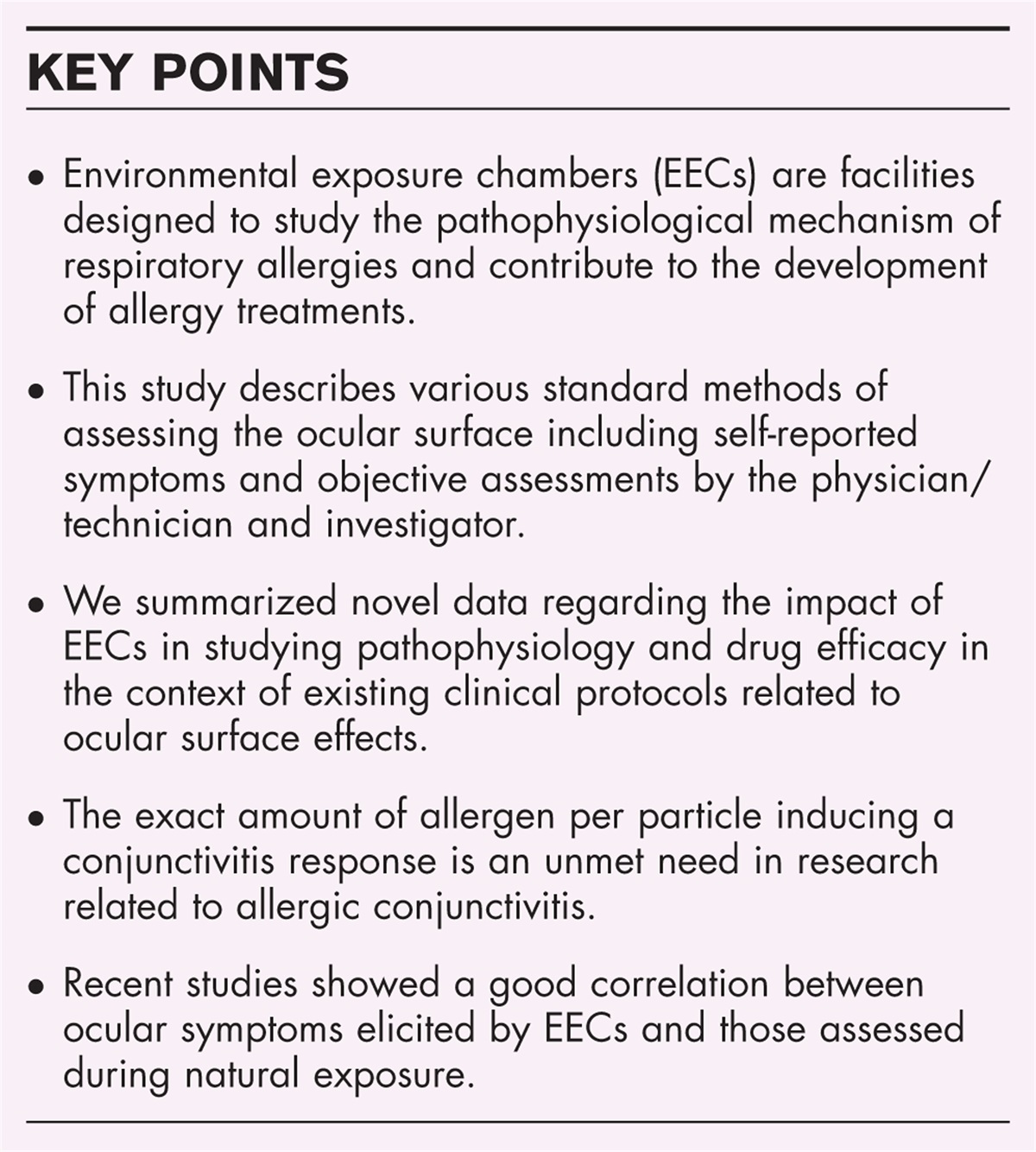 The use of environmental exposure chambers in studies related to ocular surface effects