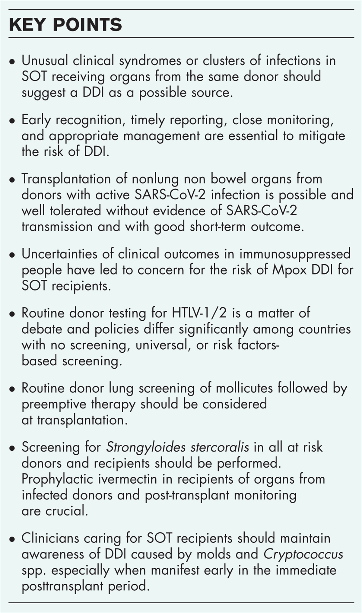 Donor-derived infections in solid organ transplant recipients