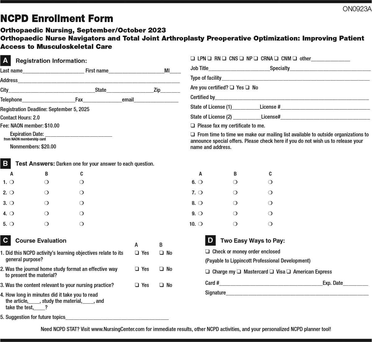 NCPD Tests: Orthopaedic Nurse Navigators and Total Joint Arthroplasty Preoperative Optimization: Improving Patient Access to Musculoskeletal Care