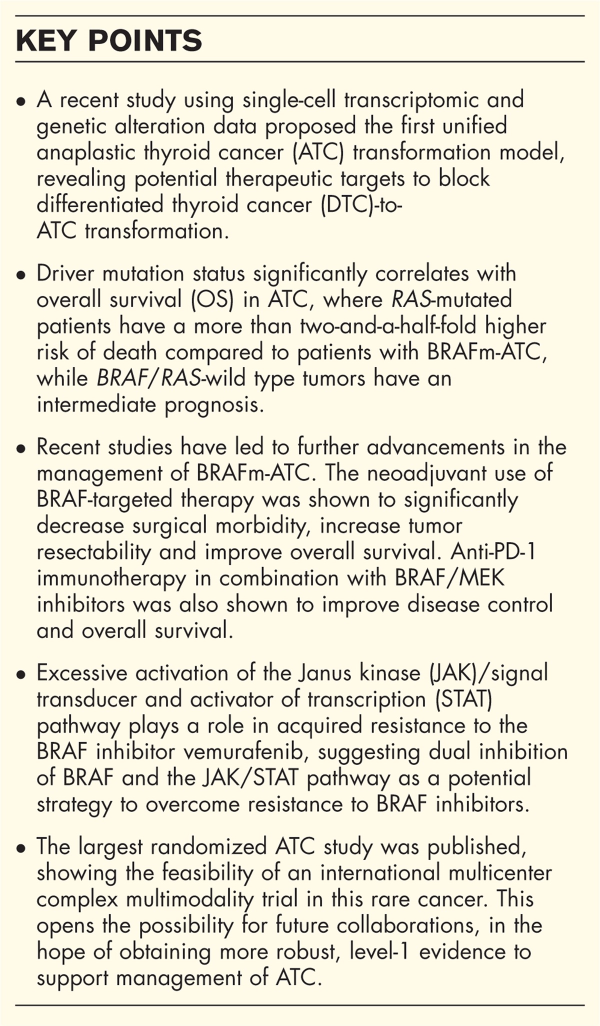 Recent advances in anaplastic thyroid cancer management