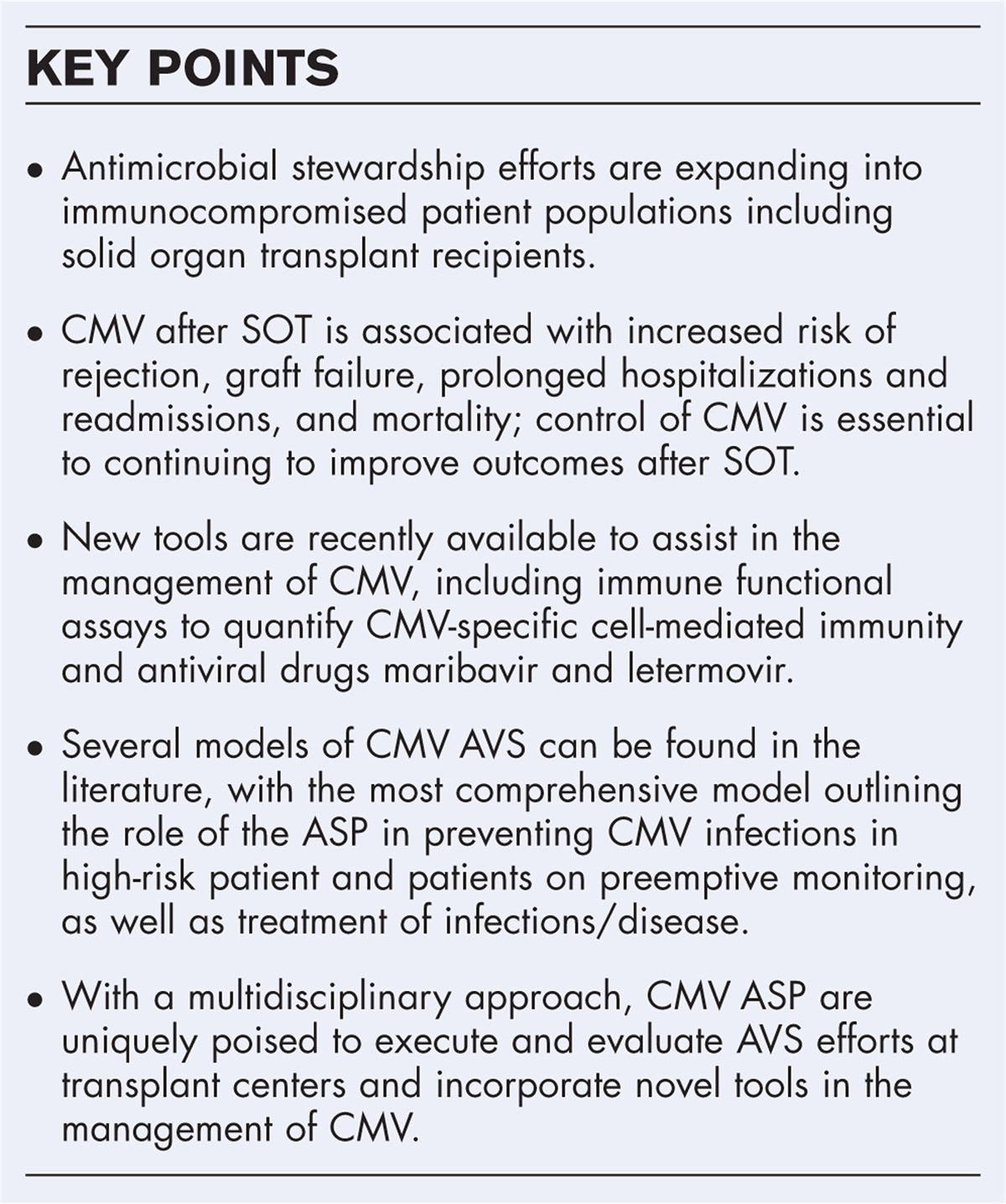 The next frontier: cytomegalovirus antiviral stewardship programs in solid organ transplant